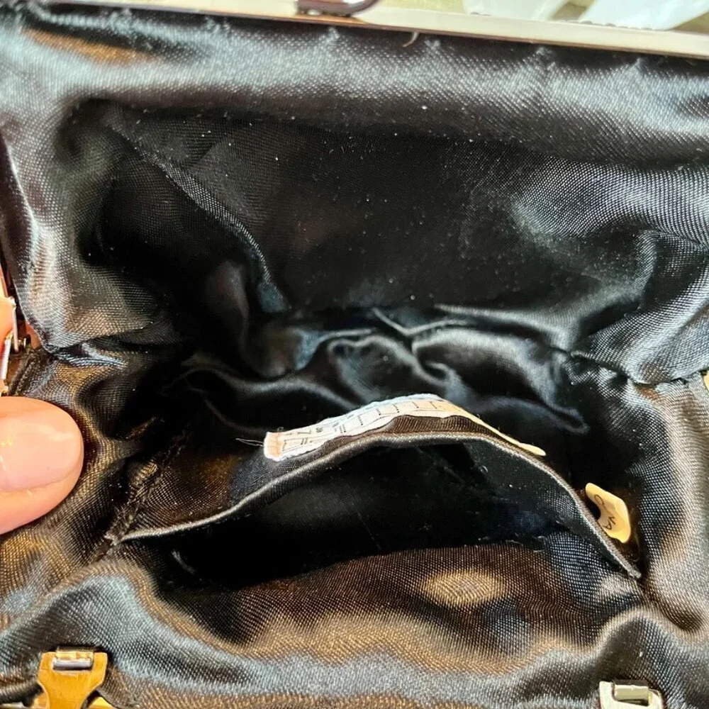 Carlo Fellini Black Formal Evening Bag Detailed Beadwork Clutch w  Chain NWT - Picture 9 of 12